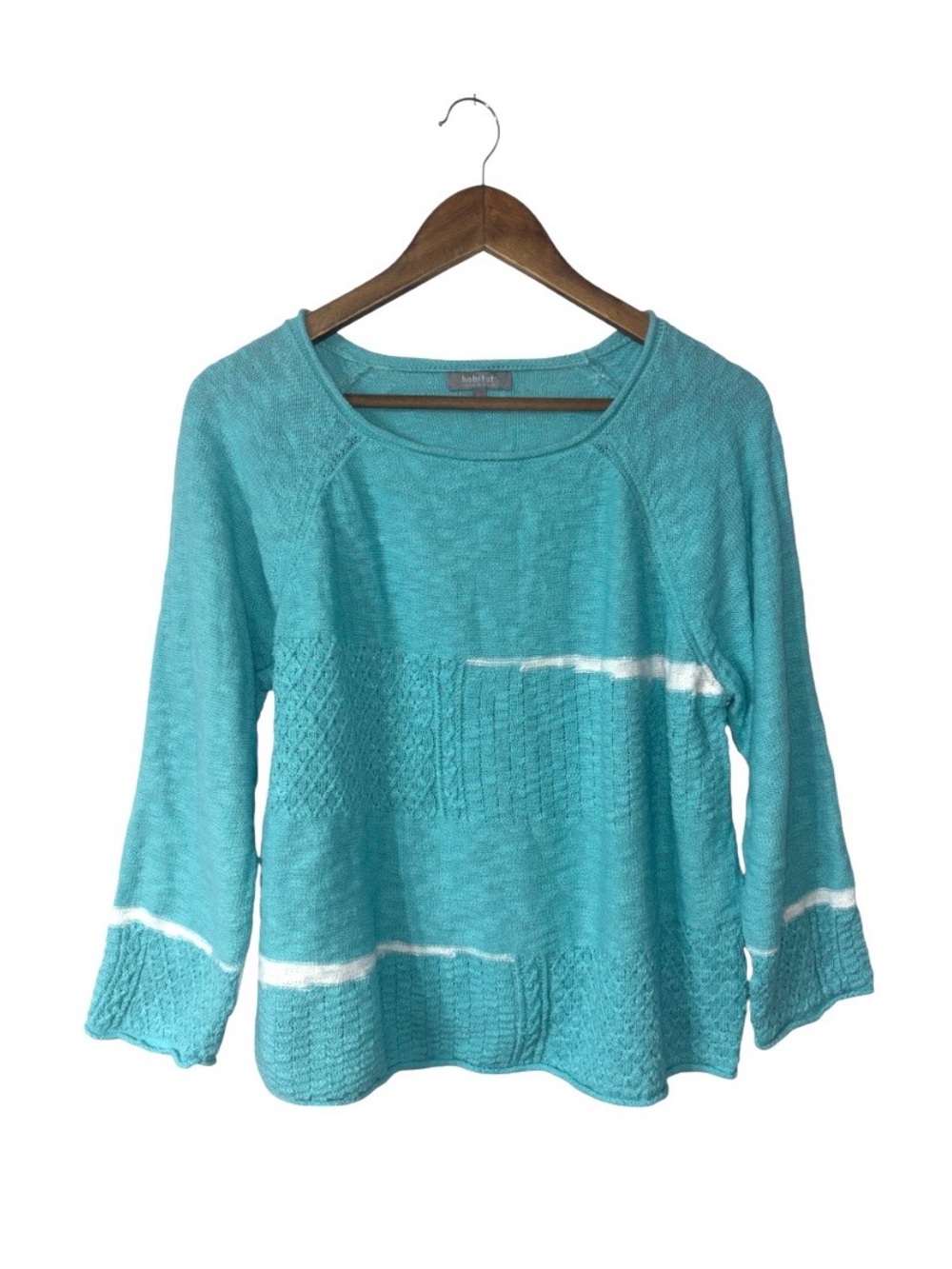 Habitat Blue White 100% Cotton Sweater Lagenlook Contemporary Modern Size Large